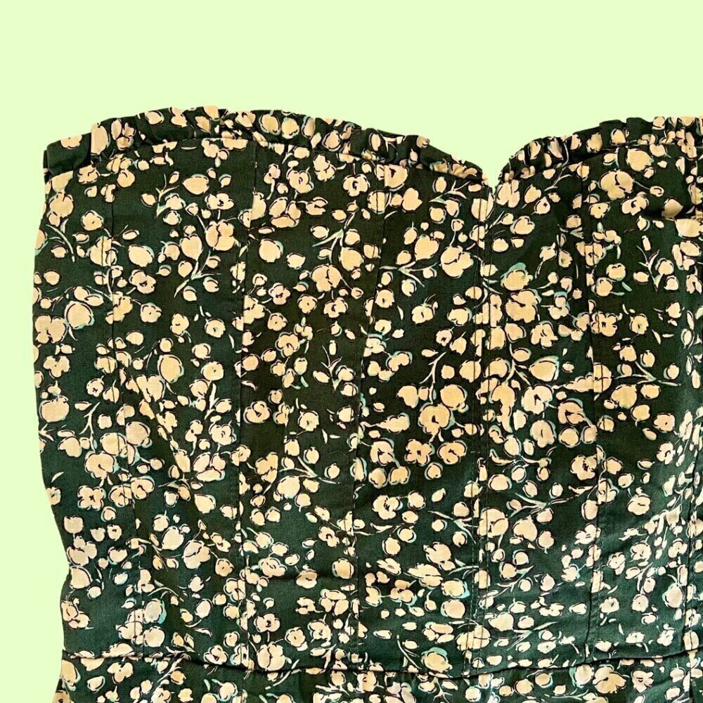 Strapless Green & Cream Floral Mini Dress - Picture 2 of 6